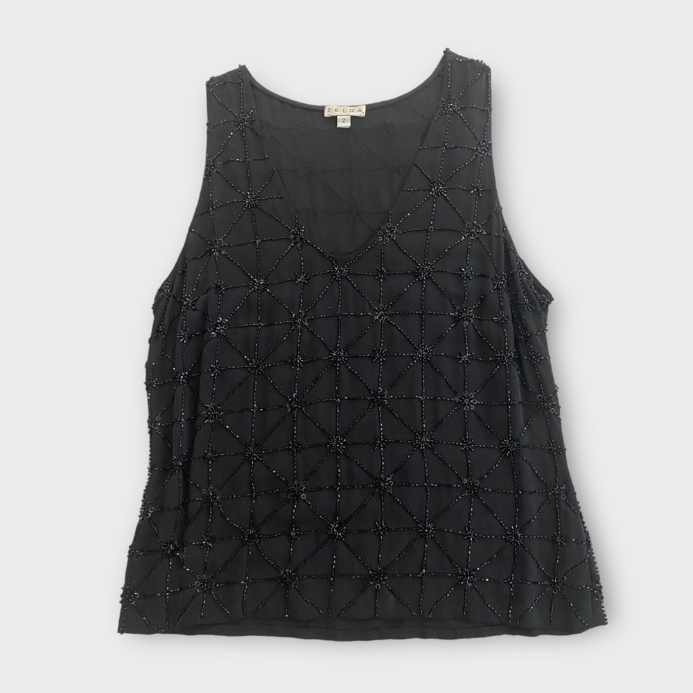 Zelda Women’s Top Size 2 100% Silk Beaded Whimsigoth Dark Romantic Fairy Grunge